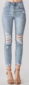 HIGH RISE DISTRESSED SKINNY JEANS