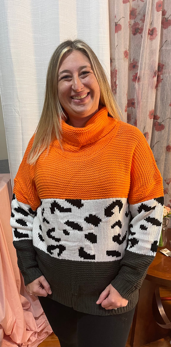 ORANGE CHUNKY KNIT PULLOVER SWEATER